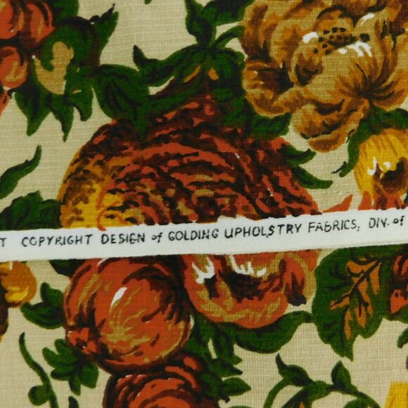 Vintage 60s Golding Upholstery Fabric BOWER 4 1/3 yards Pheasant Floral Gold NEW - Picture 4 of 12